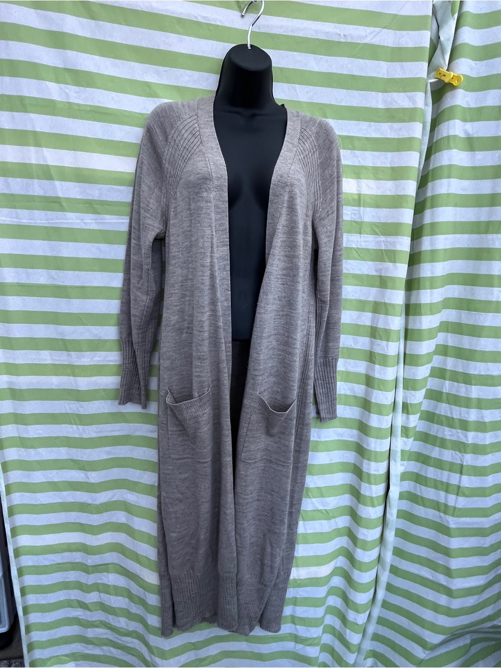 Tahari Long Open-Front Cardigan in Taupe